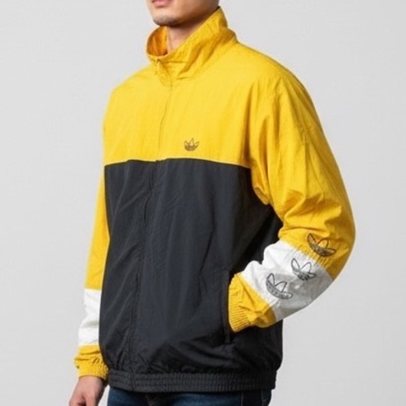 adidas Originals Other - Adidas Trefoil Mens Large Yellow Blk Colorblock Windbreaker Jacket retro -spots
